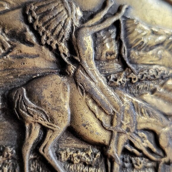 1970'S VINTAGE NATIVE AMERICAN END OF TRAIL BRASS BELT BUCKLE - Picture 2 of 4